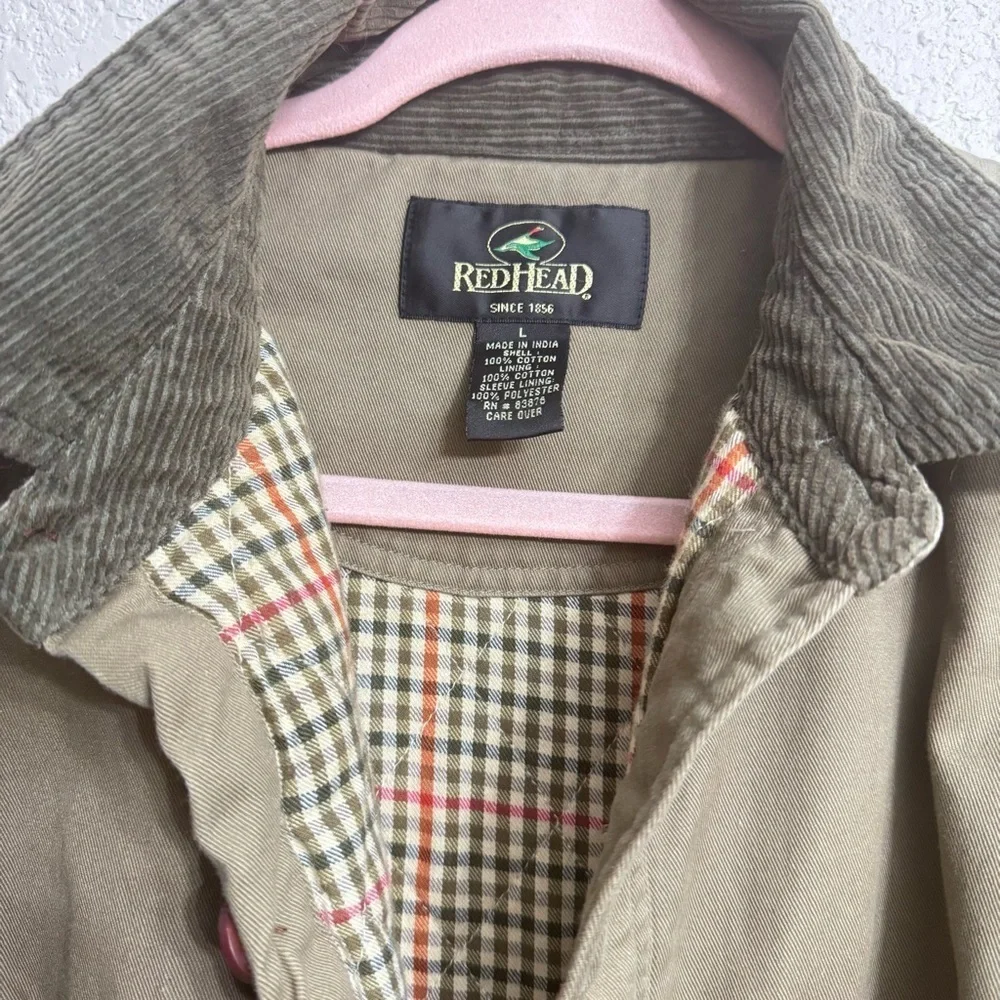 RedHead Men’s L Canvas Chore Jacket Corduroy Collar Plaid Lined Utility Vintage